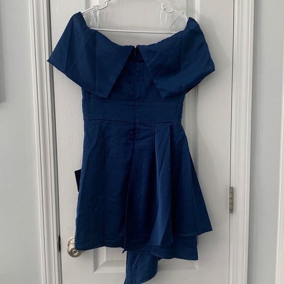 NWT Lulus Always Celebrating Navy Blue Satin Off-the-Shoulder Mini  size S - Picture 11 of 15